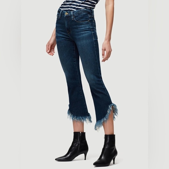 Frame Le Crop Mini Boot Cut Shredded Raw Hem Jeans Bayberry - Picture 2 of 10
